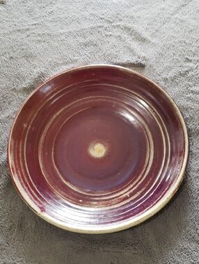 Hand Thrown Studio Art Pottery Large Burgundy Dish Or Shallow Bowl